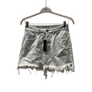 One Teaspoon White Frayed Hem Denim Mini Skirt